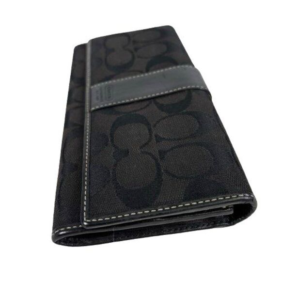 Coach Black Signature C Wallet Canvas & Leather Trim Stripe Long Credit Card - Picture 4 of 16